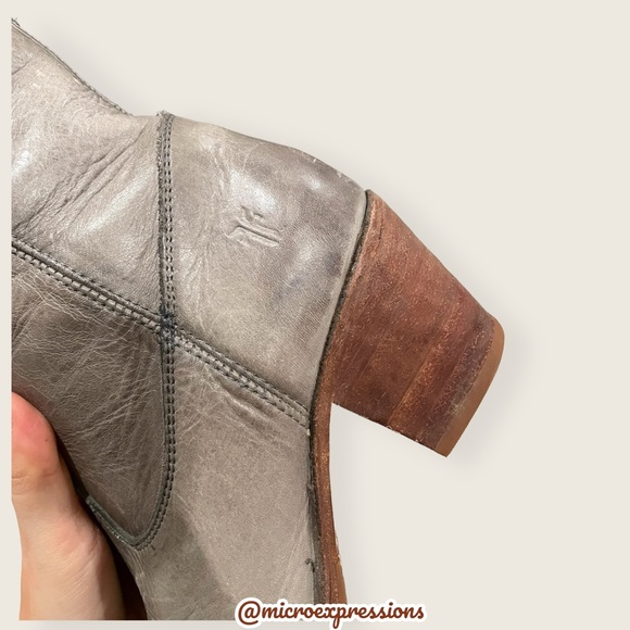 Frye Jackie Button Short Grey Real Leather Zip Up Round Toe Heeled Ankle Bootie - Picture 11 of 12